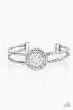 "Definitely Dazzling" Roped Silver Metal White Rhinestone Encrusted Cuff Bracelet