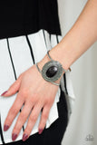 "Extra Empress-ive " Silver Metal & Large Black Stone Scalloped Cuff Bracelet