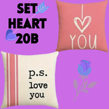 18X18 Sets of 2 Valentine's Day Throw Pillow Covers (*No Inserts) Canvas Feel Set Heart 20A or 20B