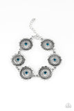 Paparazzi " Funky Flower Child " Silver Metal & Floral Flower Blue Rhinestone Clasp Bracelet