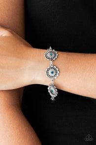 Paparazzi " Funky Flower Child " Silver Metal & Floral Flower Blue Rhinestone Clasp Bracelet