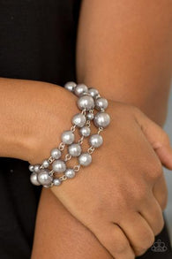 "Until The End of Timeless" Multi Size Pearly Gray Beads 3 Strand Clasp bracelet