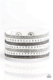 Paparazzi " Victory Shine " White LEATHER Clear/White Rhinestone Snap Band Bracelet