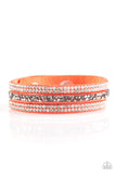 Paparazzi " Mega Glam " Orange Leather & Hematite Rhinestone Snap Band Bracelet