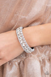 "Mega Megawatt" Silver Metal & White/Clear Rhinestone Hinged Bracelet