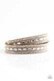 " Shimmer and Sass " Brown LEATHER & White Rhinestone Snap Wrap Bracelet