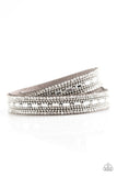 Paparazzi " Shimmer and Sass " Gray LEATHER & Clear Rhinestone Snap Wrap Bracelet