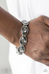 Paparazzi " Diva in Disguise " Silver Metal & Smoky Gray Rhinestone Stretch Bracelet