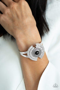 "Incredibly Indie" Silver Metal & Black Stone Hammered Cuff Bracelet