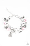 "Lady Love Dove" Silver Metal With Pink Pearls & Charms Bracelet