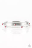 Paparazzi " Delicate Decadence " Silver Metal & Red Rhinestone Bangle Bracelet Set of 5