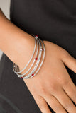 Paparazzi " Delicate Decadence " Silver Metal & Red Rhinestone Bangle Bracelet Set of 5