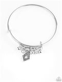 "Treasure Charms" Silver & White/Clear Rhinestone Charms Tension Bracelet