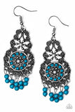 Paparazzi " Courageously Congo " Silver Metal & Blue Beaded Dangle Earrings