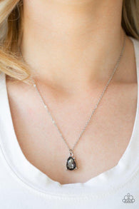 " Classy Classicist " Silver Metal Smoky Grey Rhinestone Solitaire Necklace Set