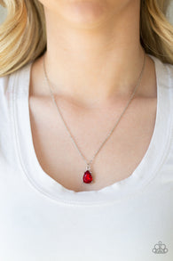 Paparazzi " Classy Classicist " Silver Metal Red Teardrop Rhinestone Solitaire Necklace Set