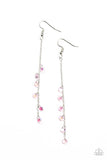 "Extended Eloquence" Silver Metal & Pink Iridescent Rhinestone Long Tassel Earrings