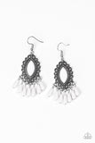 " Private Villa " Silver White Faceted Stone Fringe Dangle Earrings