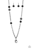 "Fashion Fad" Black Beads & Gunmetal Accents Lanyard Necklace Set