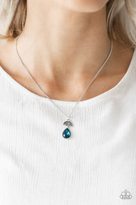 "Nice to Meet you" Silver Blue Rhinestone & Hematite Teardrop Necklace Set