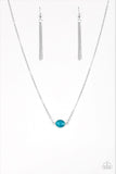 Paparazzi " Fashionably Fantabulous " Silver Blue Faceted Oval Gem Necklace Set