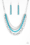 "Color Bomb" Silver and Blue Metal Multi Chain Necklace Set