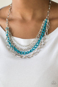 "Color Bomb" Silver and Blue Metal Multi Chain Necklace Set