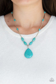 Paparazzi "Explore The Elements" Silver Metal Teardrop Blue Crackle Turquoise Necklace Set