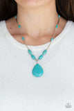 Paparazzi "Explore The Elements" Silver Metal Teardrop Blue Crackle Turquoise Necklace Set