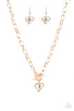 " Princeston Princess " Gold Metal Clear/White Rhinestone Heart Toggle Necklace Set