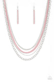 "Intensely Industrial" Silver Metal & Pink Metal Multi Layer Necklace Set