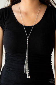 "Timeless Tassels" Silver Metal Crystal Beads & Pink Pearls Tassel Necklace Set