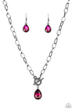 " So Sorority " Black Metal Pink Rhinestone Teardrop Toggle Necklace Set