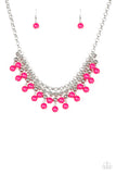 Paparazzi " Friday Night Fringe " Silver Metal Chain & Pink Beaded Fringe Necklace Set