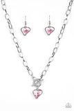 "Princeston Princess" Silver Metal Clear/White Rhinestone Heart Toggle Necklace Set