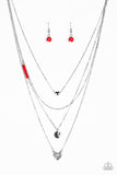 " Gypsy Heart " Silver Metal Heart & Red Bead Layered Necklace Set