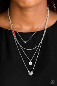 " Gypsy Heart " Silver Metal Heart & Red Bead Layered Necklace Set