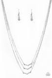 " Pretty Petite " Silver Metal Multi Layered Rhinestone Chevon Necklace Set