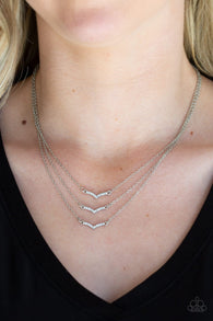 " Pretty Petite " Silver Metal Multi Layered Rhinestone Chevon Necklace Set