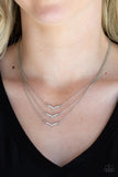 " Pretty Petite " Silver Metal Multi Layered Rhinestone Chevon Necklace Set