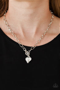 "Princeston Princess" Silver Metal Clear/White Rhinestone Heart Toggle Necklace Set