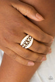 "Royal Treasury" Gold Metal White Pearl & Rhinestone Elastic Back Ring