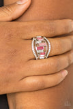 Paparazzi " Treasure Chest Charm " Silver Metal Shades of Pink Elastic Back Ring