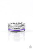 Paparazzi " Rich Rogue " Silver Metal Purple Enamel Clear Rhinestone Elastic Back Ring