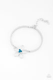 "Hibiscus Hipster" Dainty Silver Metal & Blue Flower Floral Clasp Bracelet