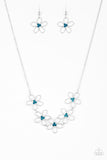 "Hoppin' Hibiscus" Dainty Silver Metal & Blue Flower Floral Necklace Set