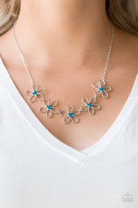 "Hoppin' Hibiscus" Dainty Silver Metal & Blue Flower Floral Necklace Set