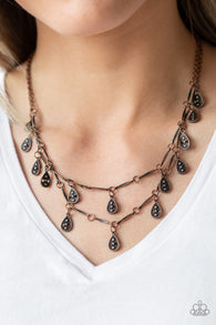 "Galapagos Gypsy" Copper Metal With 2 Rows Of Ornate Teardrops Necklace Set