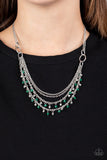 Paparazzi " Financially Fabulous " Silver Metal Green Bead Multi Chain Necklace Set