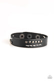 "Always an Adventure" Men's Black LEATHER with Stitching Detail Snap Bracelet